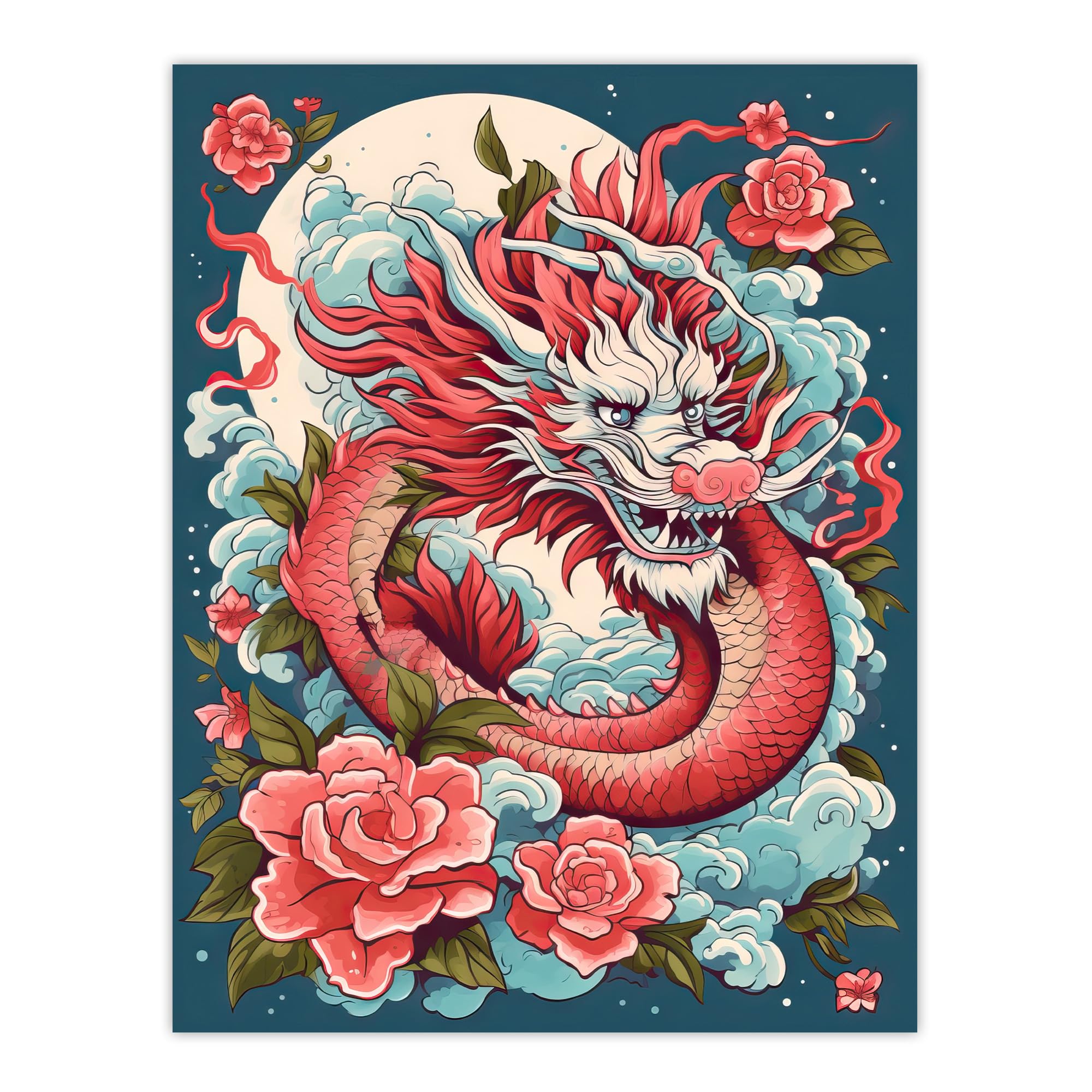 Artery8 Fantasy Dragon Floral Poster W18" x H24" Red