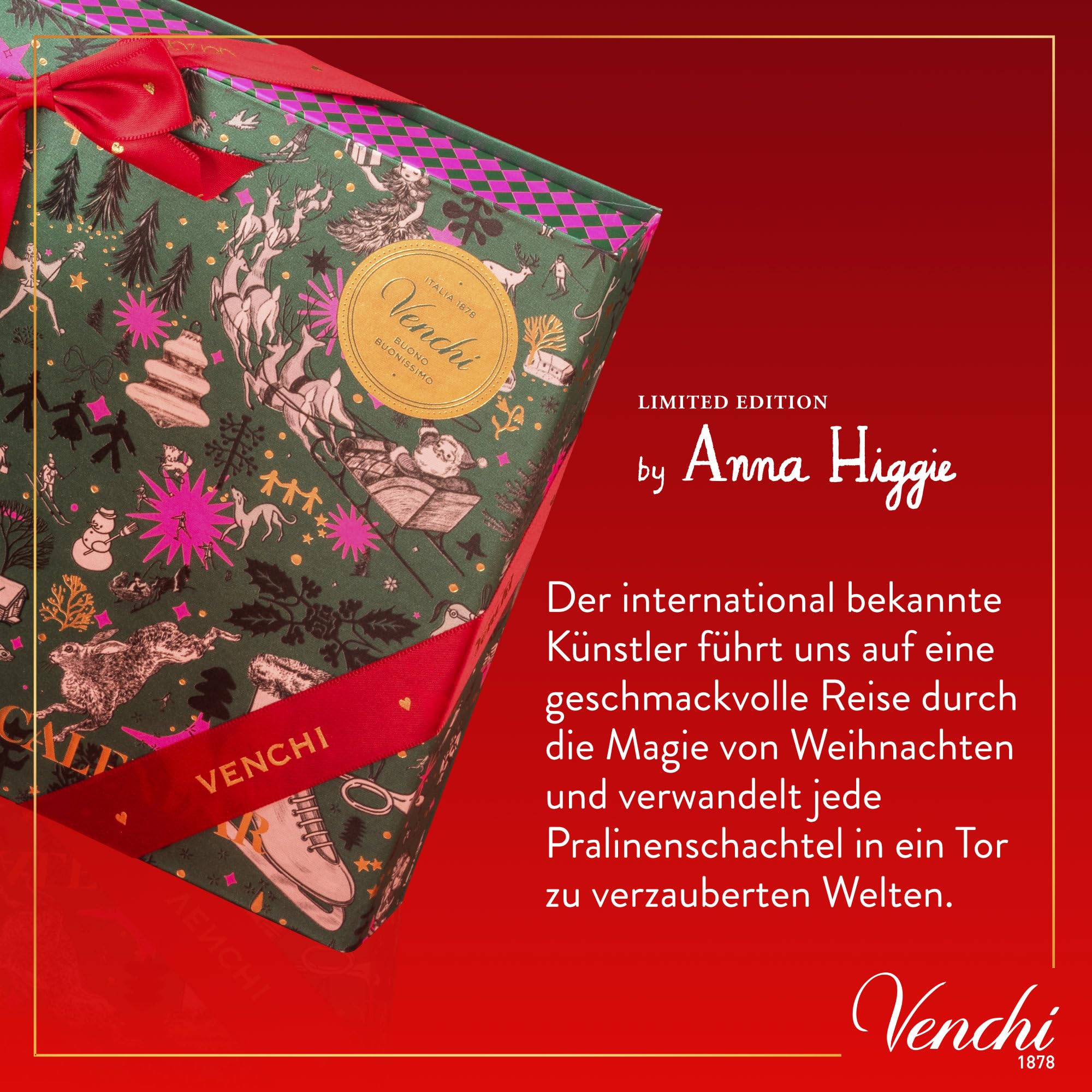 Venchi – Weihnachtskollektion – Adventskalender Prestige, 310 g - 31 Pralinen - Geschenkidee - Glutenfrei
