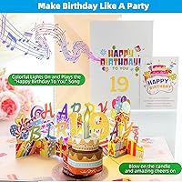 Vista 3 de Gumry Tarjeta emergente de cumpleaños musical del 19º año, tarjetas 3D de vela de luz colorida soplable con canción, sonido de aplausos y vítores