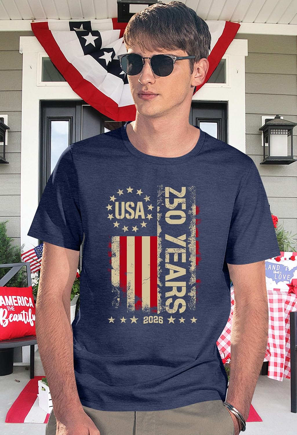 250th Anniversary USA Shirts for Men American Flag T-Shirt 4th of July Shirt 250 Years Birthday Patriotic Tops