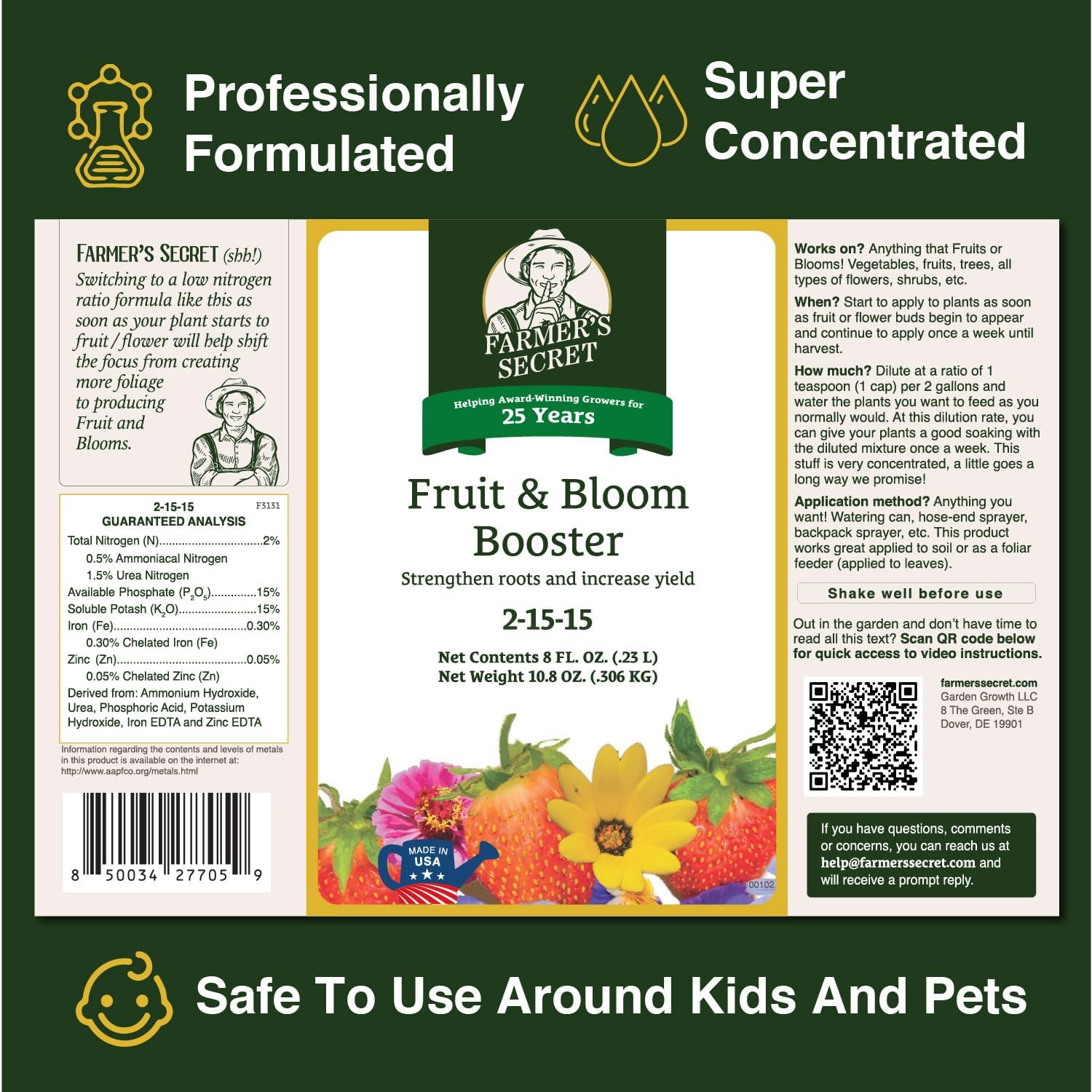 Farmer’s Secret Fruit & Bloom Booster Fertilizer (128oz) - Super Concentrated - Boosts Flowering and Yield on All Varieties of Fruits, Vegetables and Flowers
