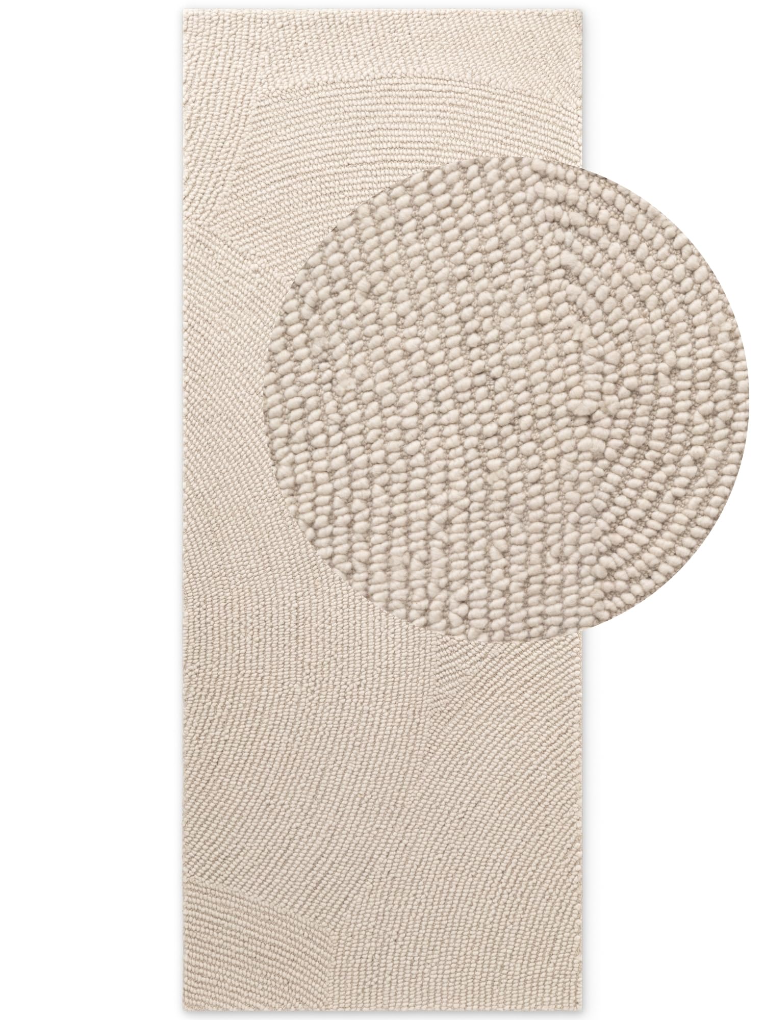 Hanse Home Wollteppich Calmio - Natur Wohnzimmerteppich - Handgetuftet - Hygge Skandi, Boho Läufer Wolle für Wohnzimmer, Schlafzimmer, Esszimmer, Flur - Natur Weiß, 80x300cm