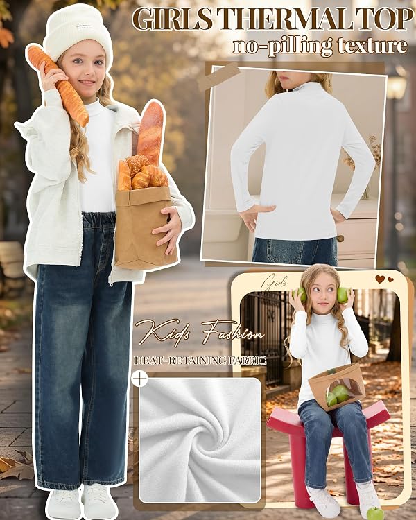 LessonZoo Girls Mock Turtleneck Long Sleeve Shirts 11-12Y White by LessonZoo - Used condition - Image 5
