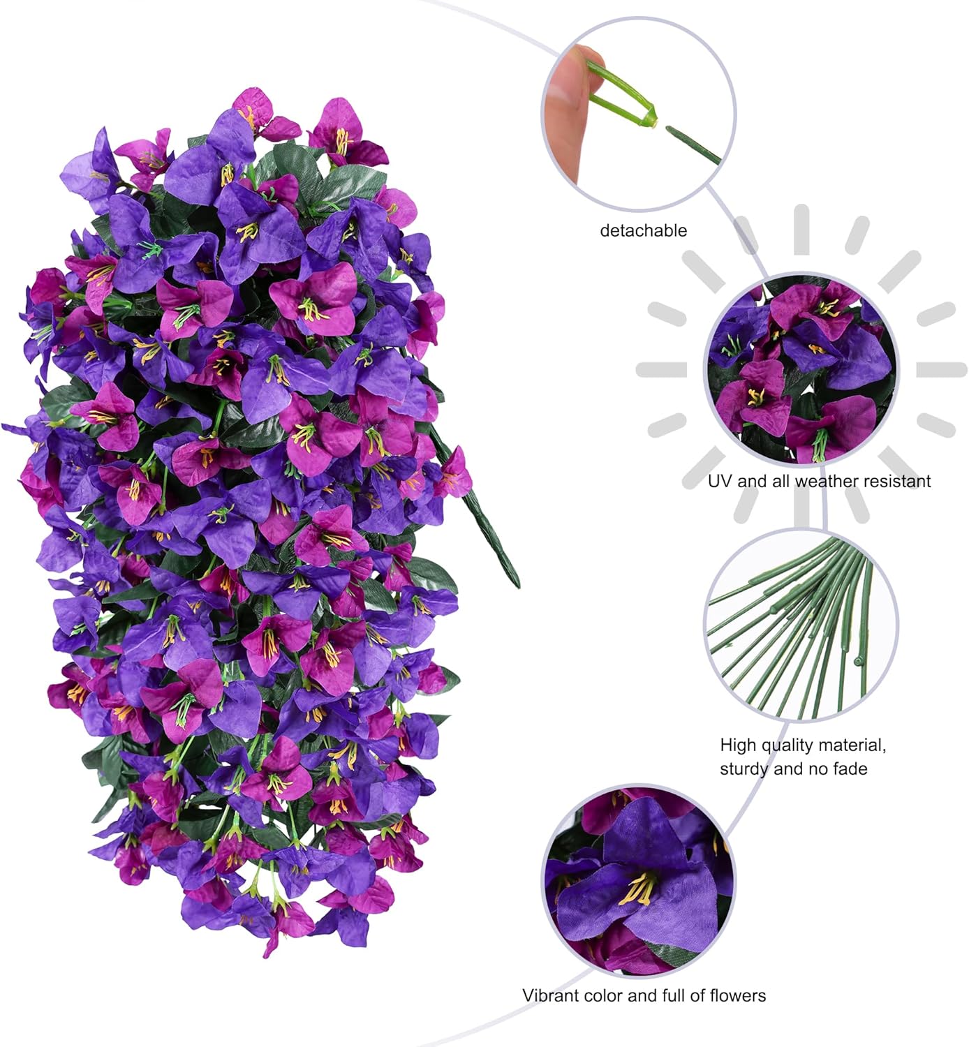 HyeFlora Bougainvillea Artificial Hanging Flowers Plants for Outdoors Decoration, 2pcs Fake Flowers Silk Bougainvillea Vines Realistic UV Resistant Faux Flowers for Outdoor Planters Porch Patio, Mix