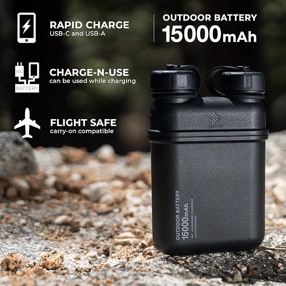 ELECOM NESTOUT Portable Charger and LED Flash Light, 15000mAh Outdoor Battery Power Bank, 32W USB-C Fast Charging PD, Battery and Light for Camping, 1000 Lumen LED Bright Light Flash-1 - Beige