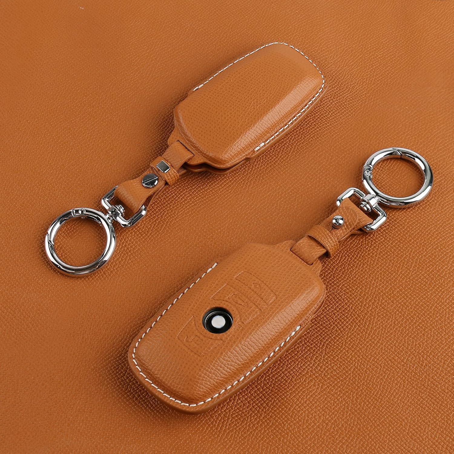 for BMW Genuine Leather Key Fob Cover with Keychain Shell for BMW 1 3 4 5 6 7Series X3 X4 X5 X6 M5 M6 3GT 5GT-Brown