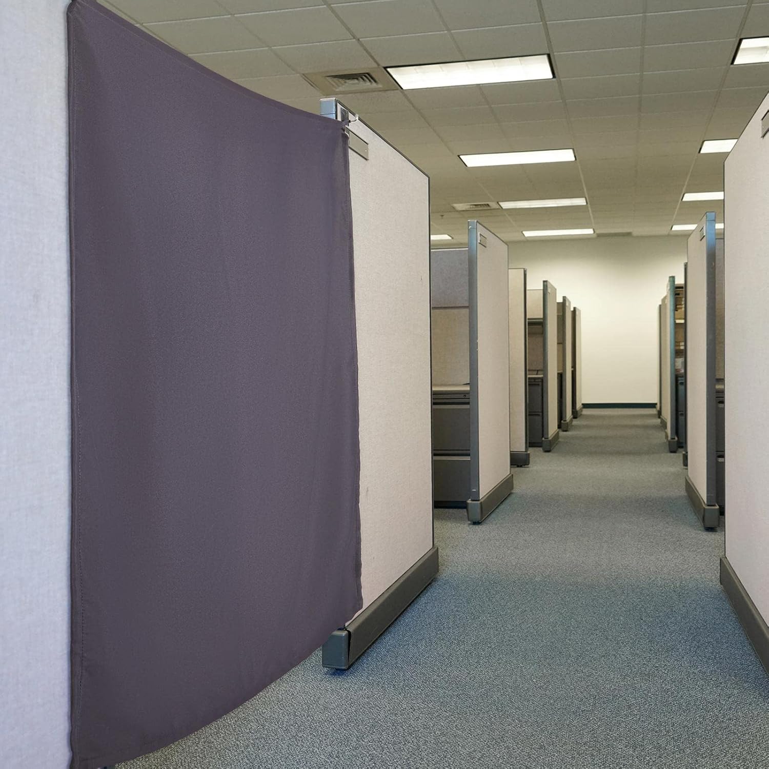 Pinkunn 40 x 48 Inch Office Cubicle Curtain with Stainless Steel Self Adhesive Hook Portable Privacy Door Partition Room Office Divider(Gray Brown)