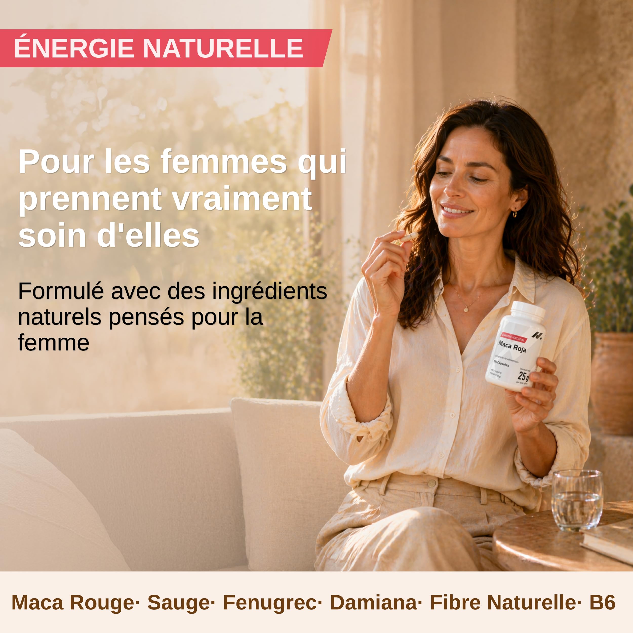 Maca Rouge Femme avec Sauge, Fenugrec et Damiana – Équilibre Hormonal Féminin, Énergie et Bien-être – 25.000 mg Équivalents de Maca Rouge en Poudre – 180 Gélules, 60 Doses – Nyvos