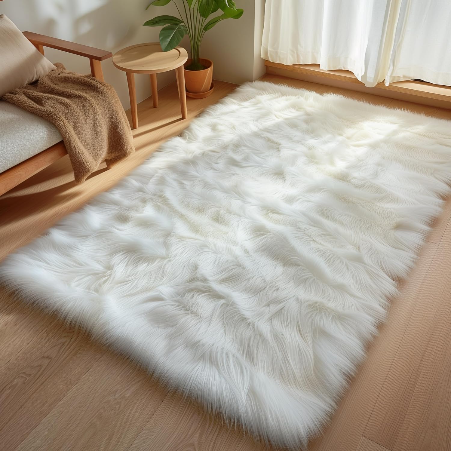 Goolela White Fur Rug 4x6 Rug Faux Sheepskin Rug Washable Fuzzy Shag Area Rug Fluffy White Sheepskin Rug Shaggy Rug for Living Room Bedroom Plush Rug, Rectangle