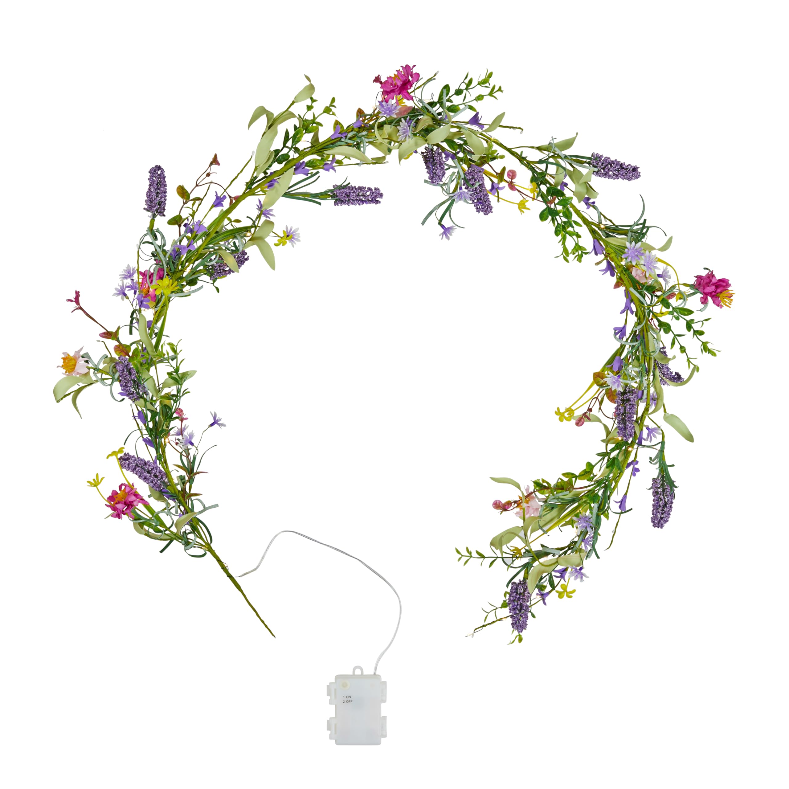 Lights4fun Guirlande de Printemps Pré- Éclairée avec Fleurs Multicolores et 50 LED Blanc Chaud à Piles de 1,5m pour Déco Intérieur