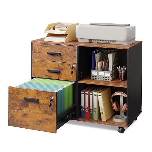 DEVAISE 3-Drawer Wood File Cabinet with Lock, Mobile Lateral Filing
