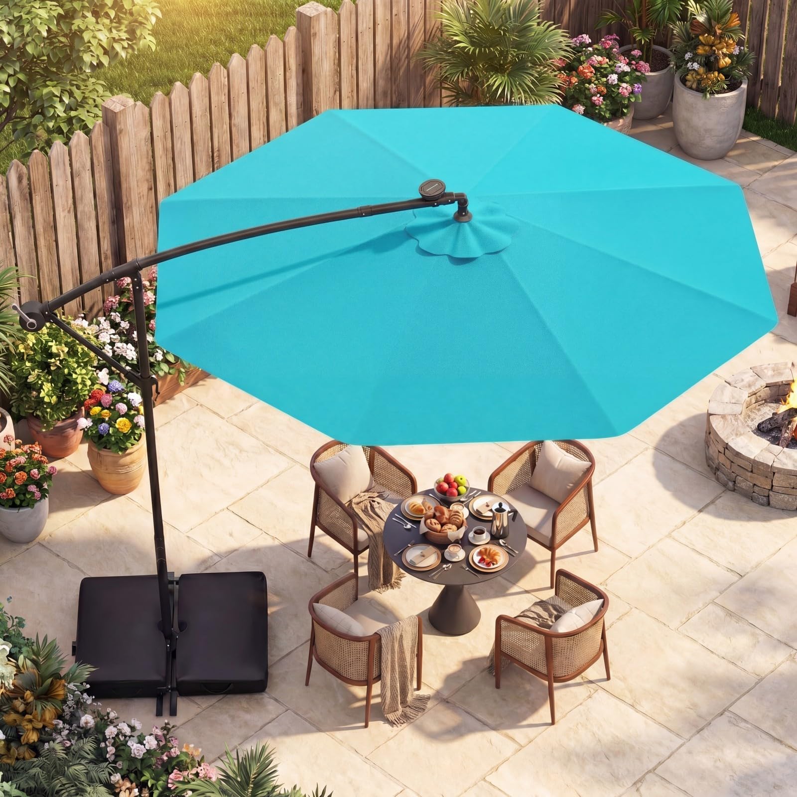 RELAX4LIFE Parasol Déporté 3x3M LED Solaire Inclinable (bleu turquoise)