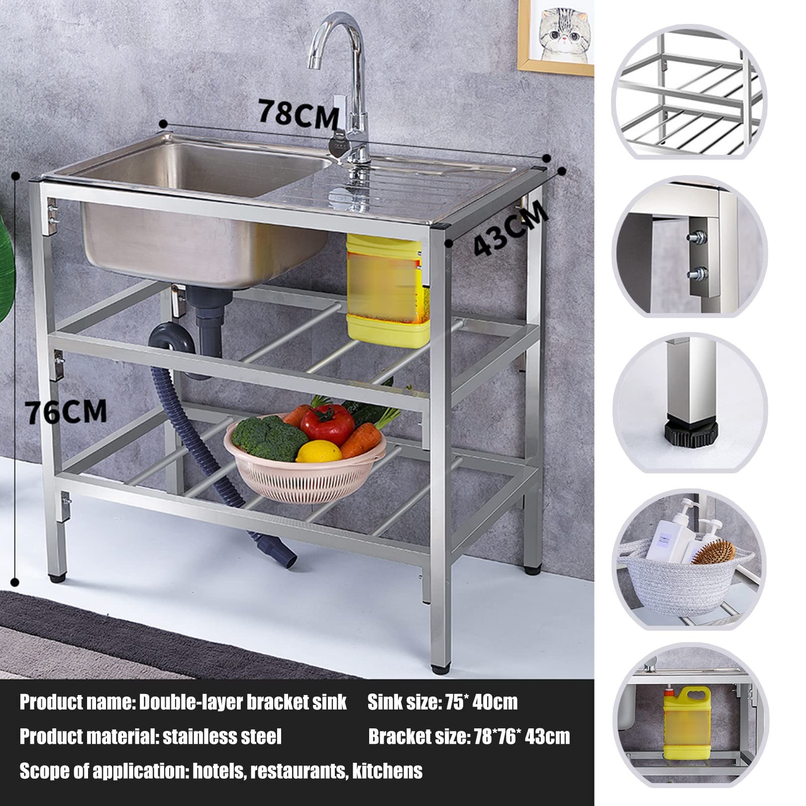 Fregadero Portatil Camping,Fregadero de Cocina Comercial con Banco de Trabajo, Fregadero Cuadrado para Catering con Grifo de Agua, para Interior y Exterior Garaje, Jardín, Cocina, Lavadero ( Color : S