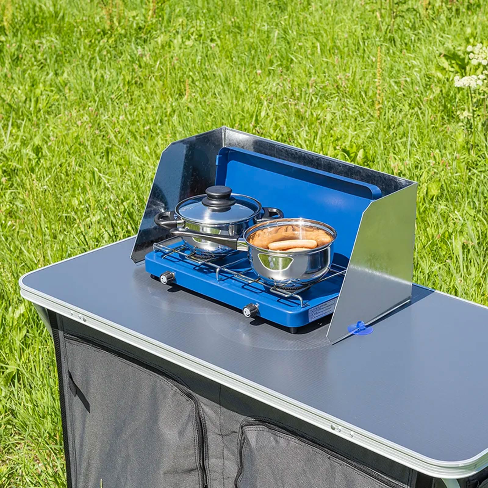 APT Koch-Windschutz für Gaskocher Windschutz faltbar, ausziehbar 38,5-73x27x24cm
