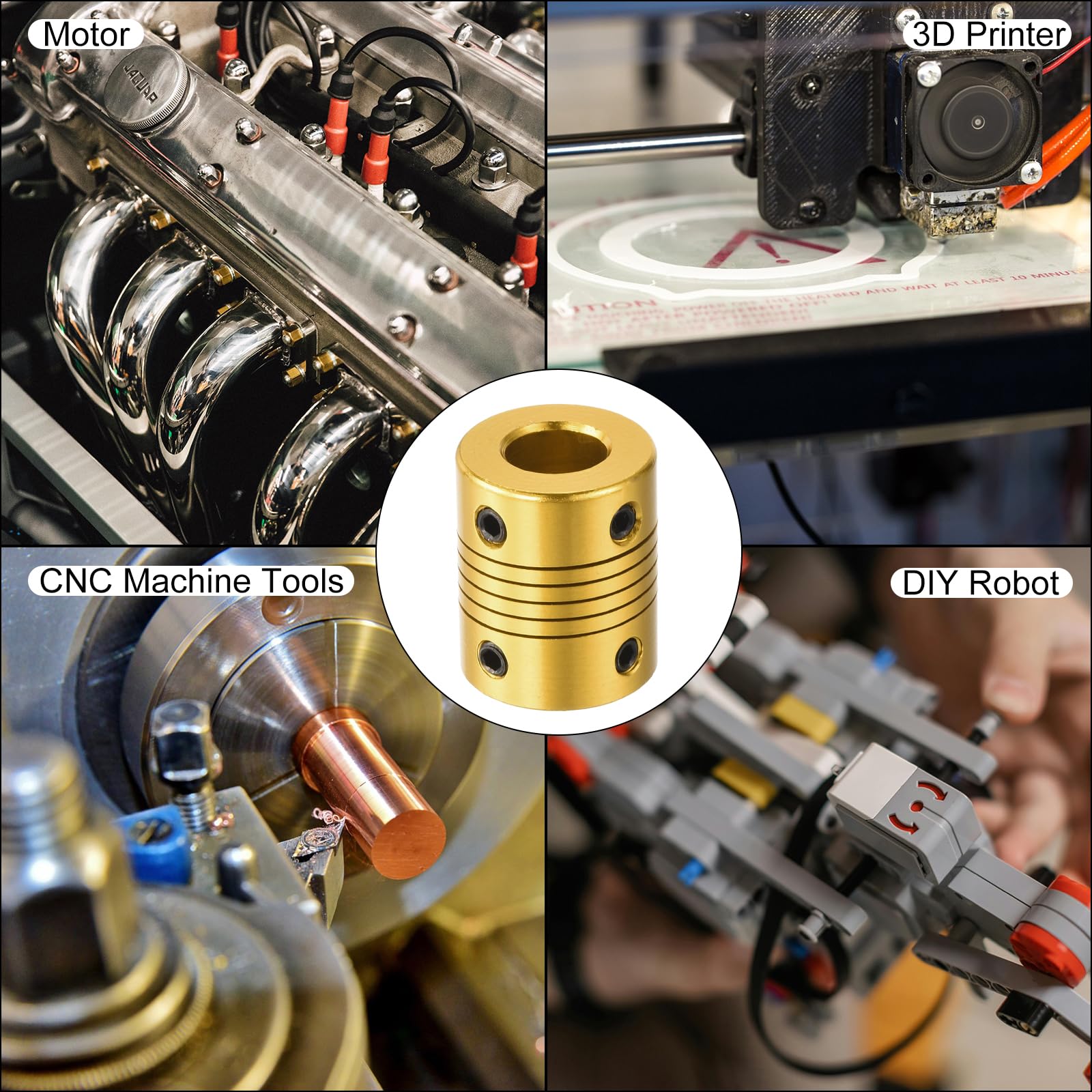 QUARKZMAN 5 Piezas de Acoplamiento Flexible L25xD20 de Aleación de Aluminio de 8mm a 10mm para Codificadores y Motores, Dorado