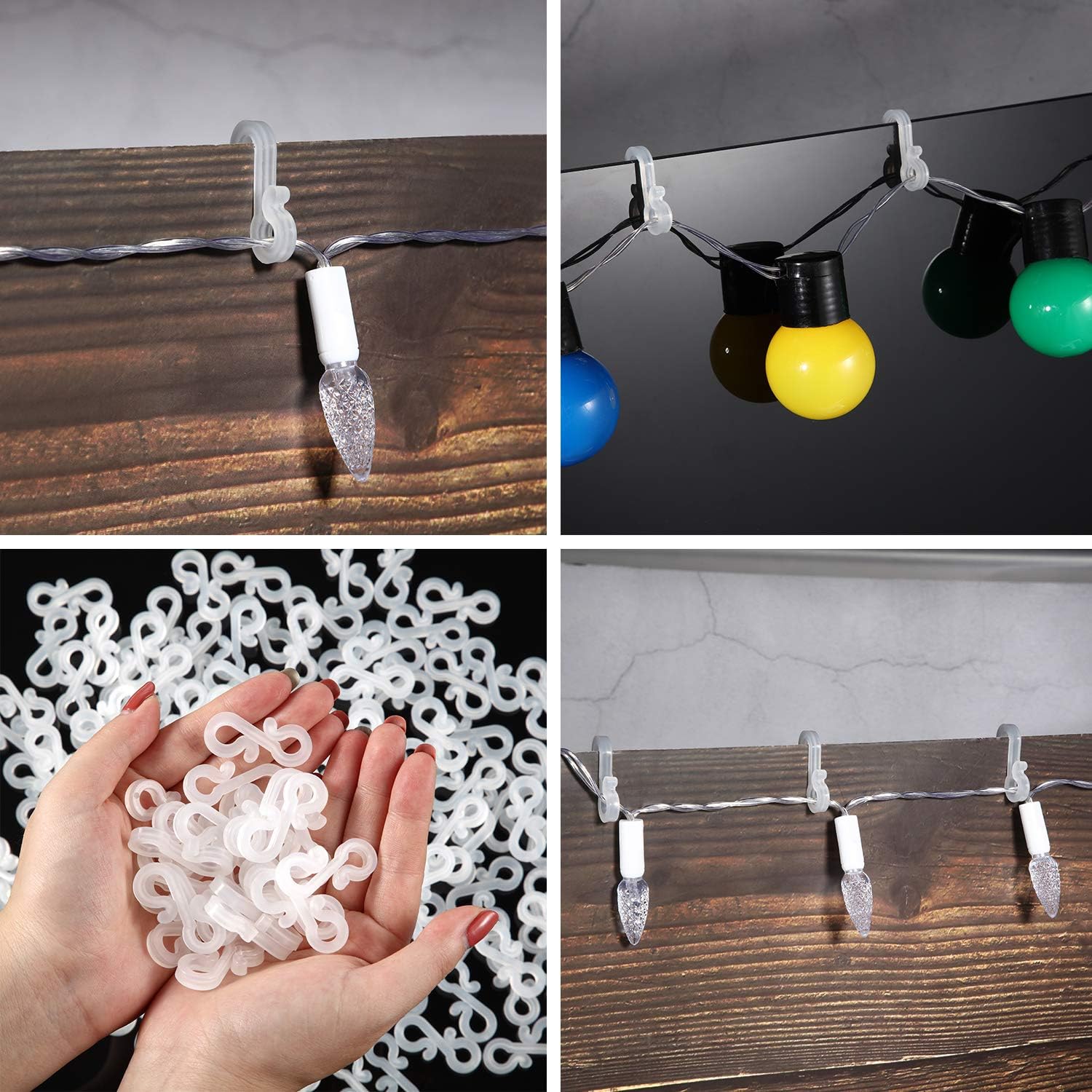 200 Pieces Christmas Light Clip Durable Plastic S Clip Hooks Christmas Gutter Hook, Mini Gutter Hang Hooks for Christmas Decoration Outside Lights Hanging, Gutters Guards