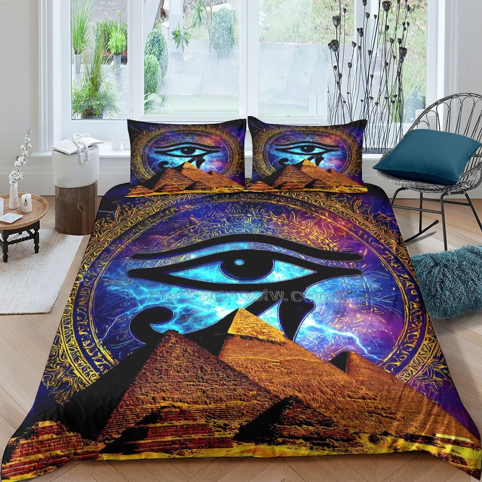 3D Printed Egyptian Eye Quilt Cover, Microfiber Duvet Cover Hidden Zipper
