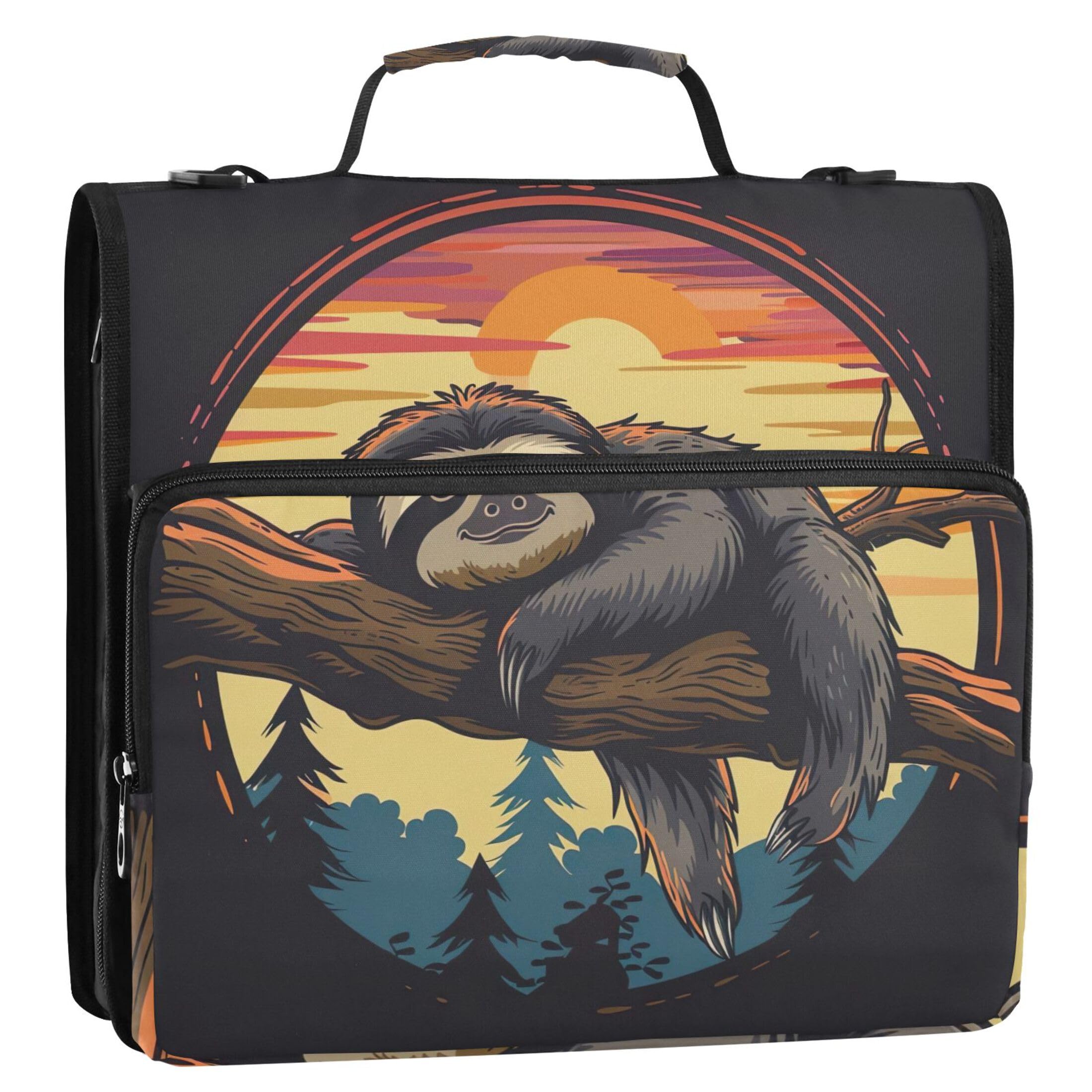 Binder Zipper Organizer Cute Sleeping Sloth 3 Ring Binders 1 1/2 Inch D Ring Student School Binders Bag with Shoulder Strap Portfolio Hold 500 Sheets Holder — image 1