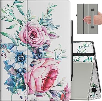 VORI Case for Amazon Kindle Fire HD 8 Tablet & 8 Plus Tablet12th Generation/10th Generation, 2024/2022/2020 Release, Slim Vegan Leather Folding Stand Cover with Auto Wake/Sleep, Peony