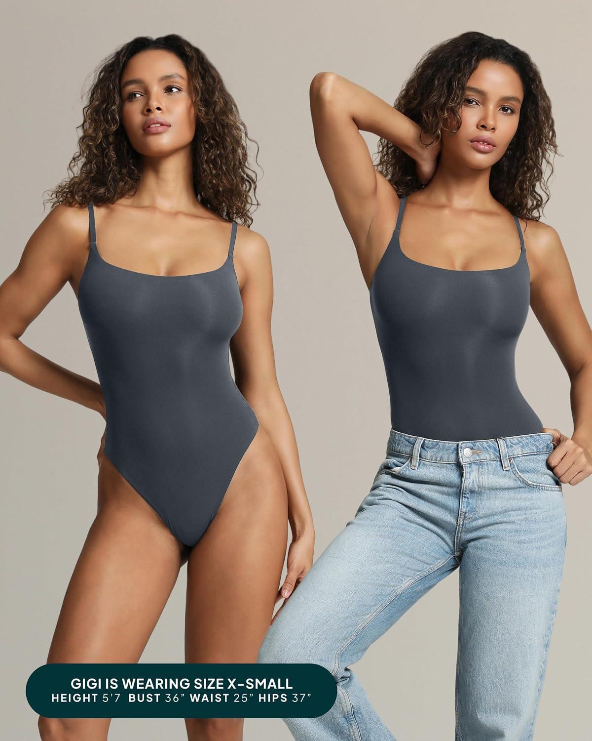 PAVOI ACTIVE Square Neck Cami Bodysuit for Women Adjustable Spaghetti Strap Bodysuit Double Lined Thong - Everyday Essentials