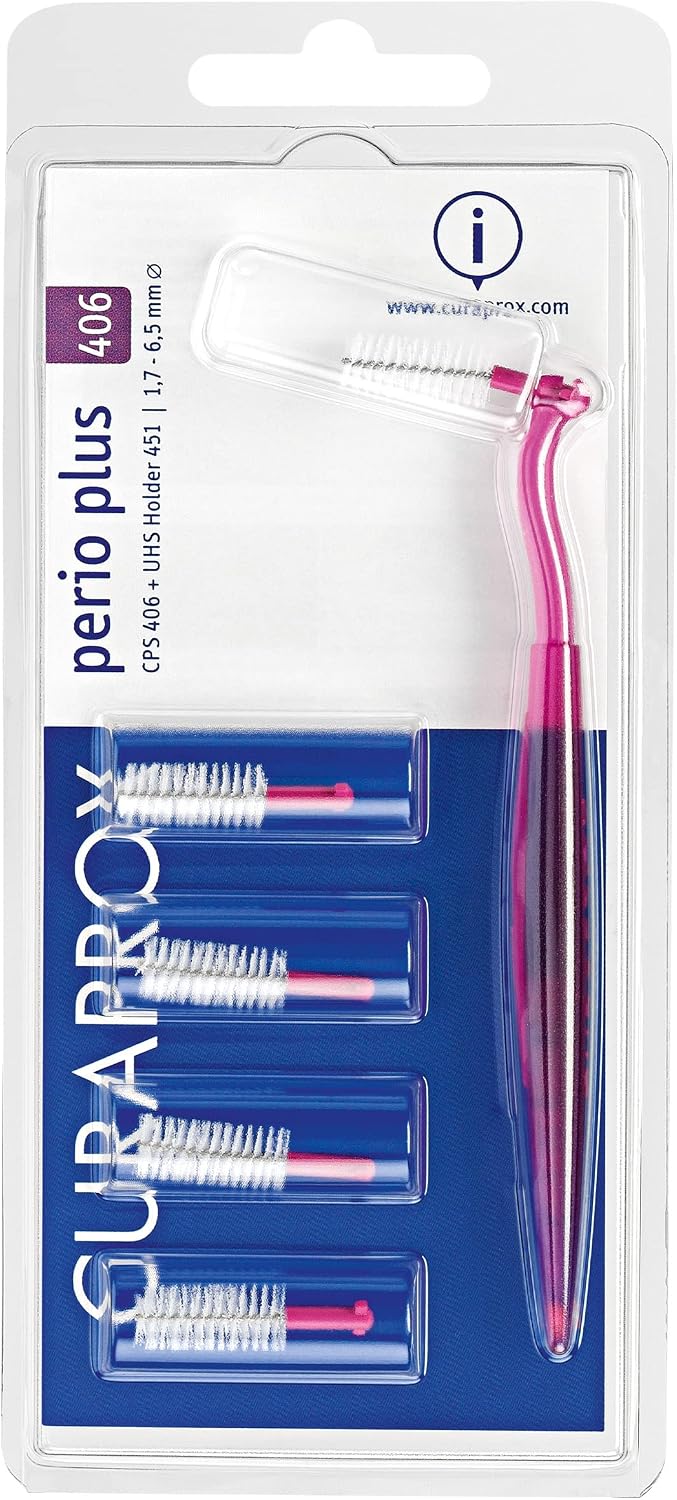 Curaprox Interdental Brush Set CPS 406 Perio - for Larger Spaces & Sensitive Gums, Fuchsia