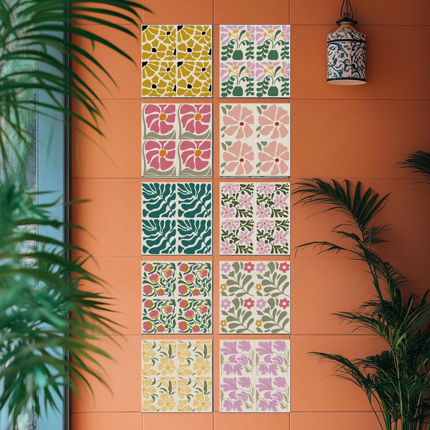 CHGCRAFT 36 Pcs 12 Style Tile Stickers Colorful Abstract Flowers Peel and Stick Wall Tile Stickers Artistic Flowers Waterproof Self Adhesive Stick on Tiles Decals for Kitchen Bathroom Wall, 4×4 Inch
