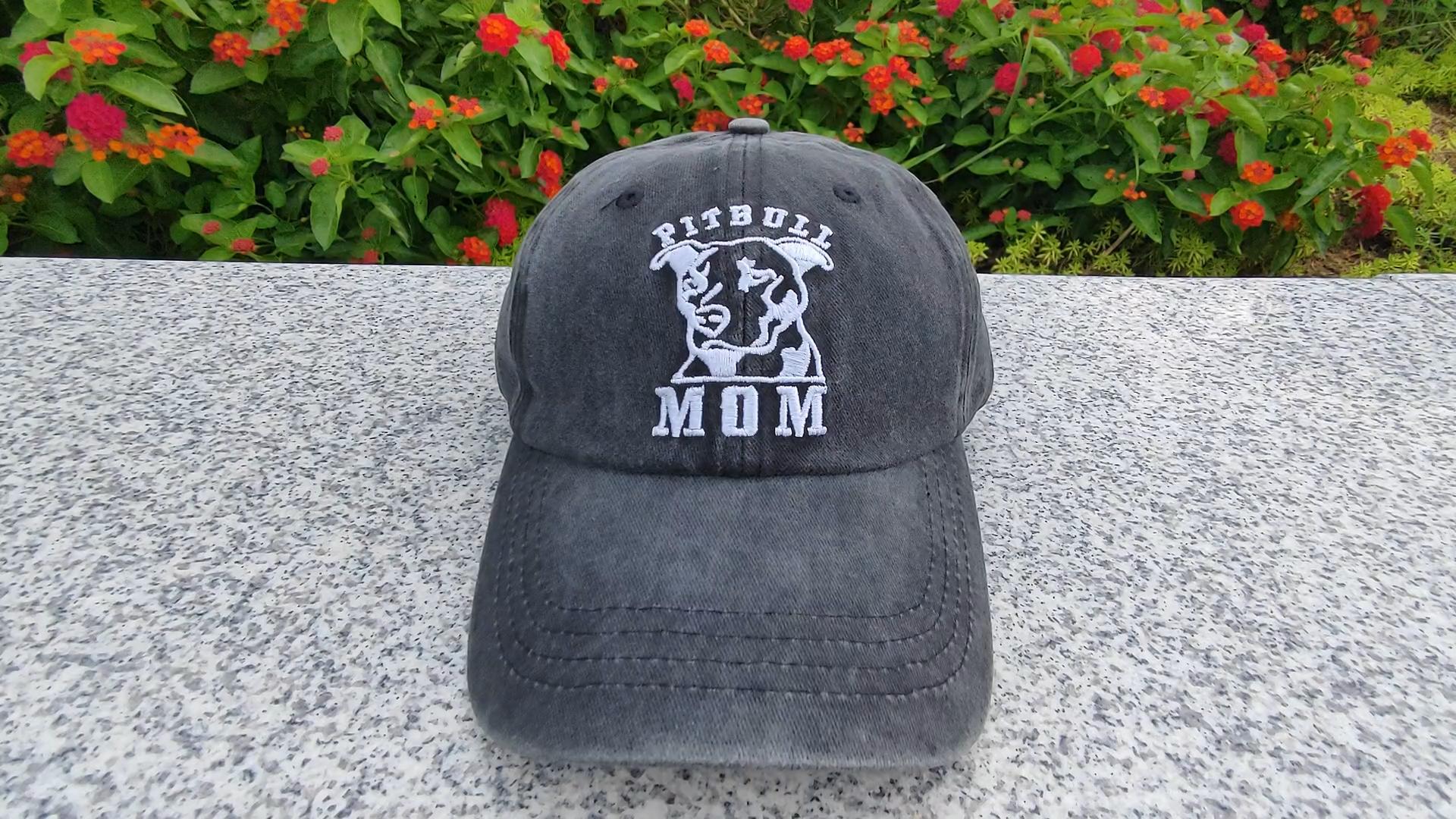 Denim Adjustable Baseball Hat with Embroidered Pitbull Mom Design Dog Mom Gifts: Embroidered Pitbull Mom Hat, Adjustable Denim  main image 2