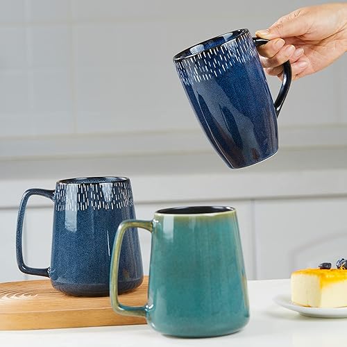 Vista 5 de Tazas de café grandes de cerámica, tazas de café de mango grande de 24 onzas, taza de té y café extra grande para oficina y hogar, aptas para azul