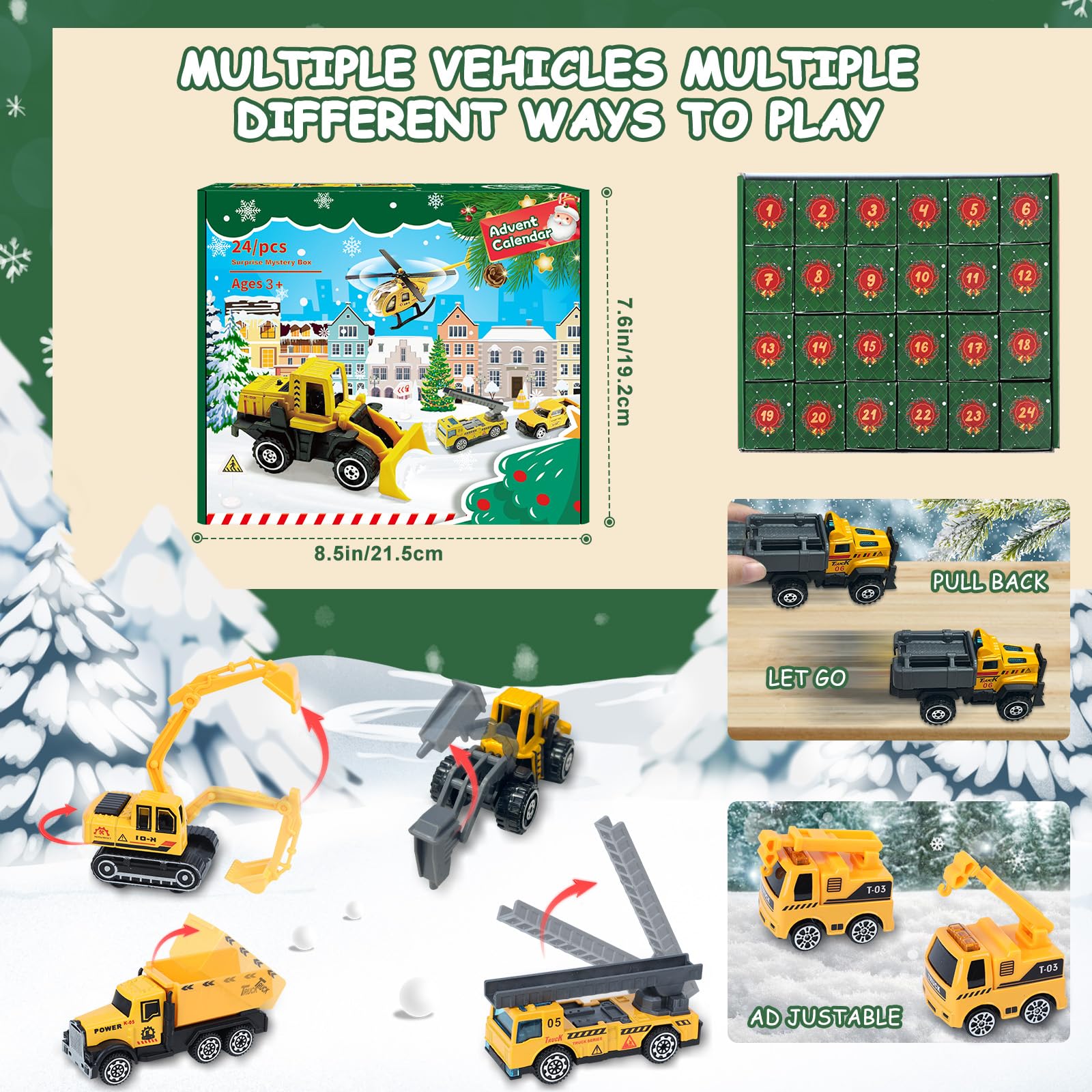 Adventskalender Baustelle 2025 - 24 Spielzeug Baufahrzeuge