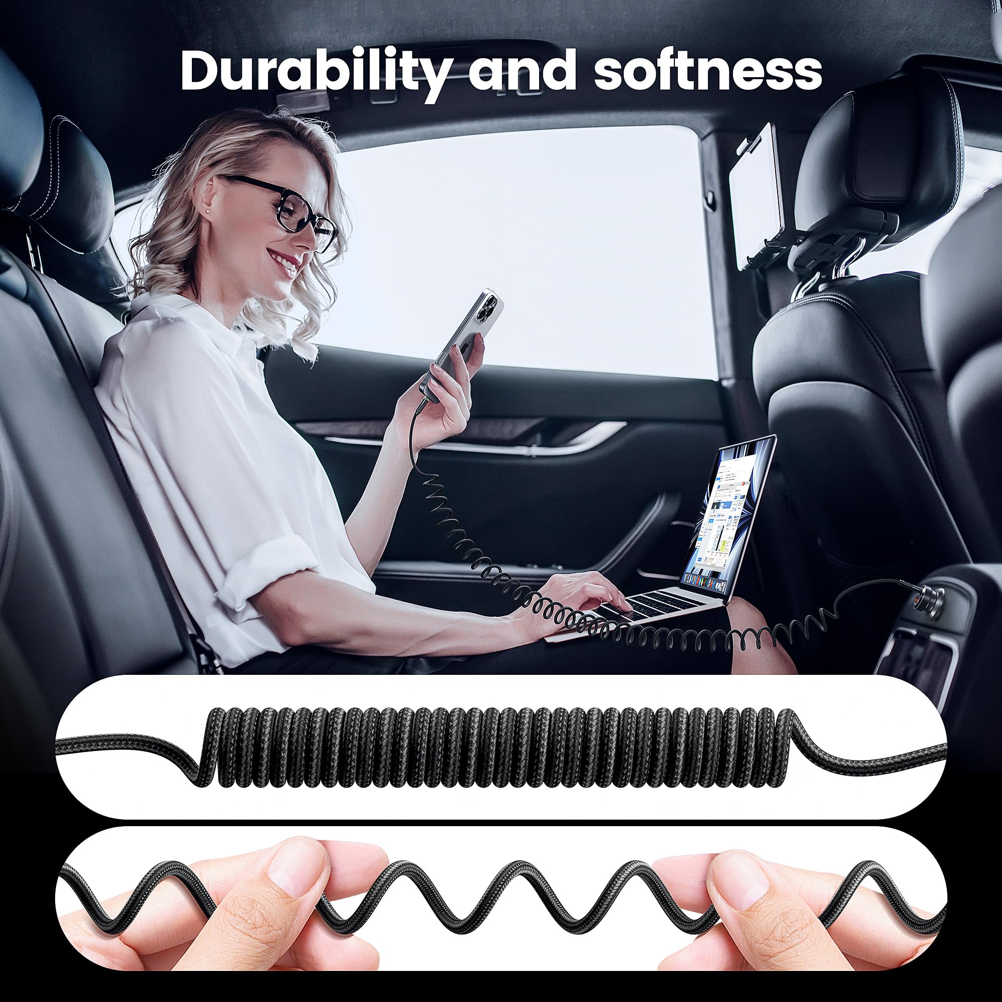toocki USB C to USB C Coiled Cable, 1.8M USB C Coiled Cable with Data Sync LED Indicator for CarPlay, Compatible with iPhone 16/15 Series, iPad Air/iPad Pro, MacBook Pro,Galaxy S23/S21/S10/S9