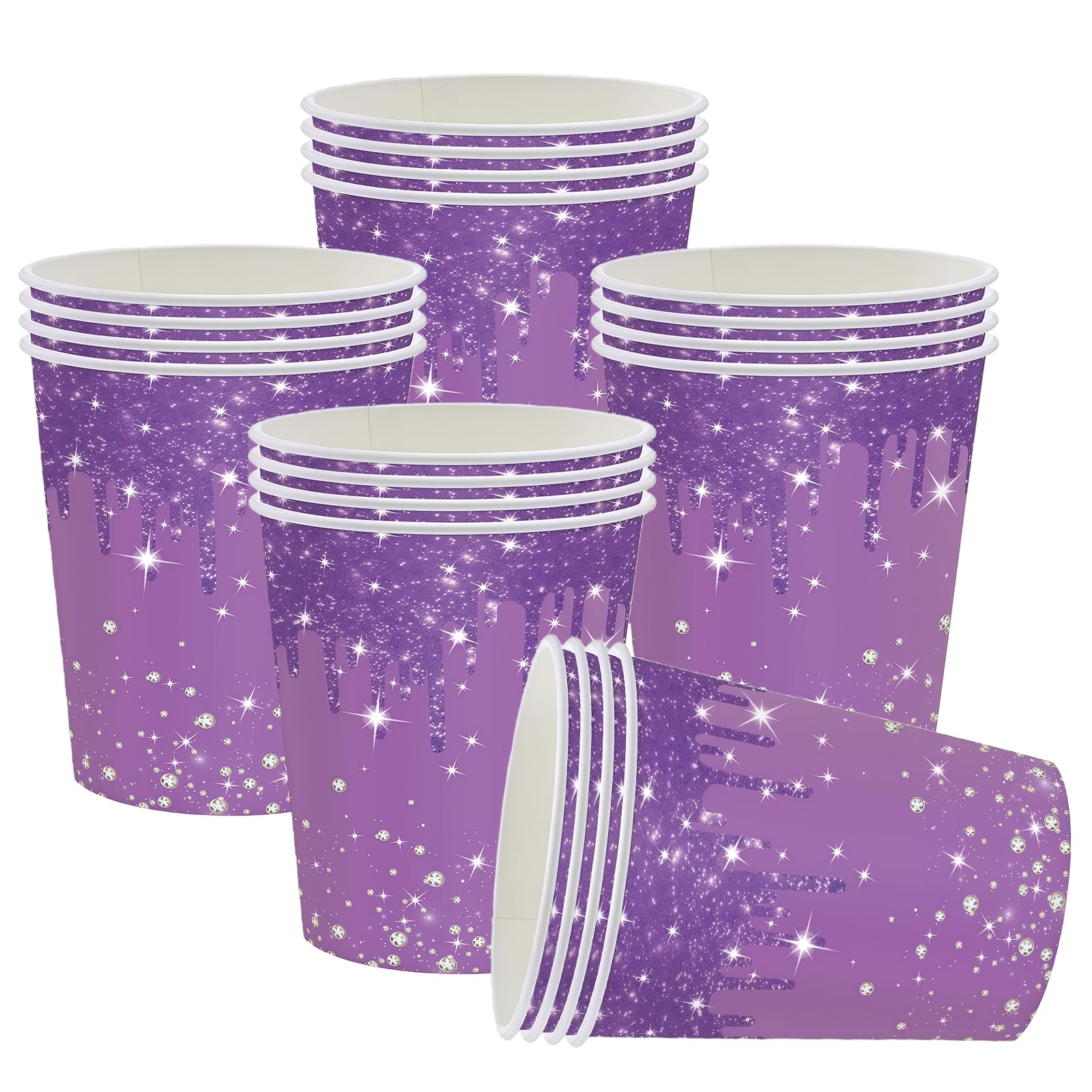 ATBEAMEN 20Pcs Purple Paper Cups 9oz,Diamond 250ml Drinking Cups Disposable Party Paper Cup Sparkling Purple Cup for DIY Birthday Christmas,Picnic,Baby Shower Wedding Party Cups Supplies