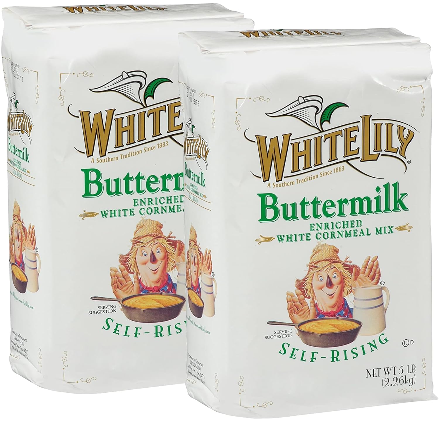 White Lily Self-Rising Buttermilk Corn Meal, 5 lb Bag (Pack of 2)