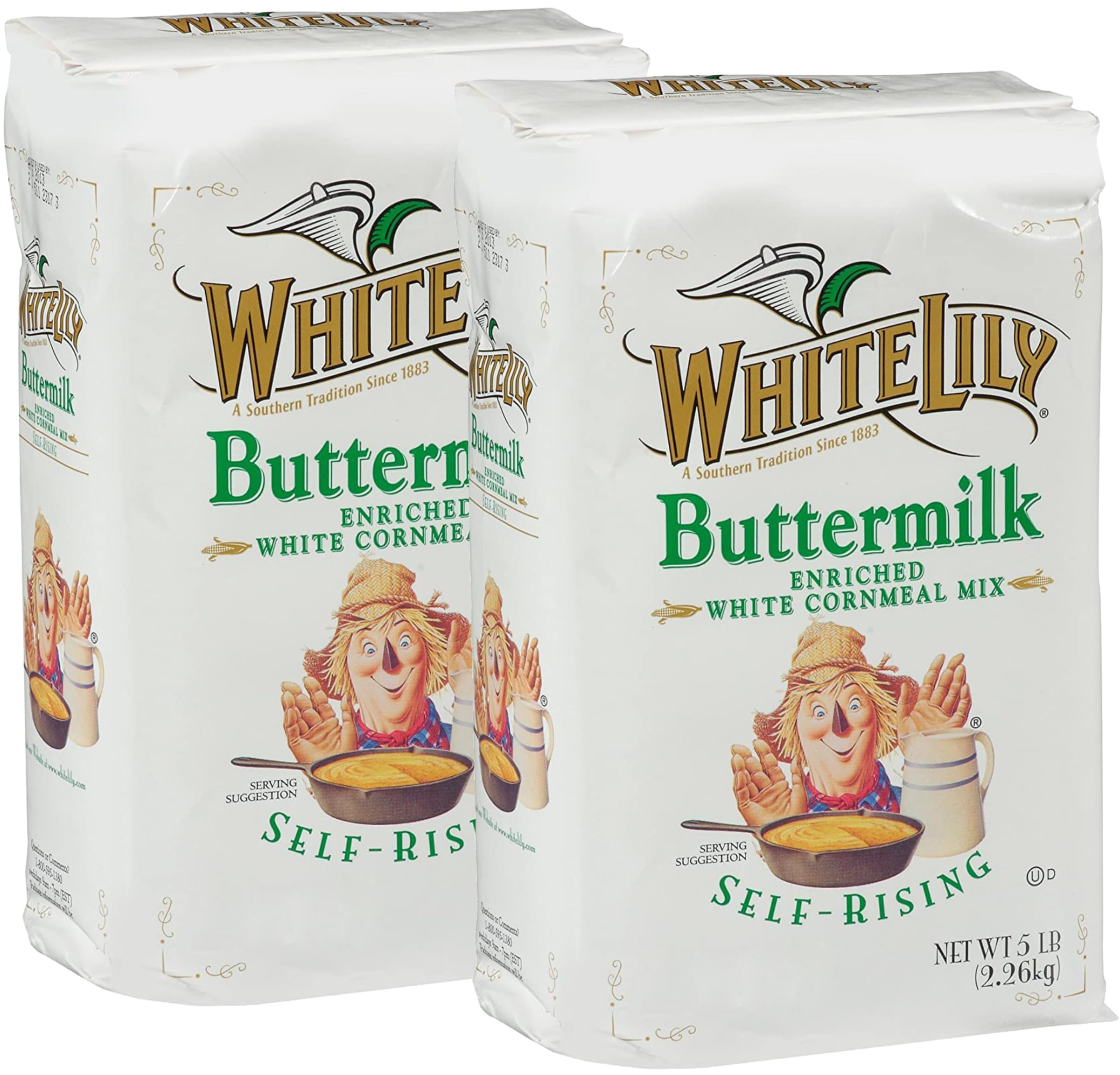 White Lily Self-Rising Buttermilk Corn Meal, 5 lb Bag (Pack of 2)