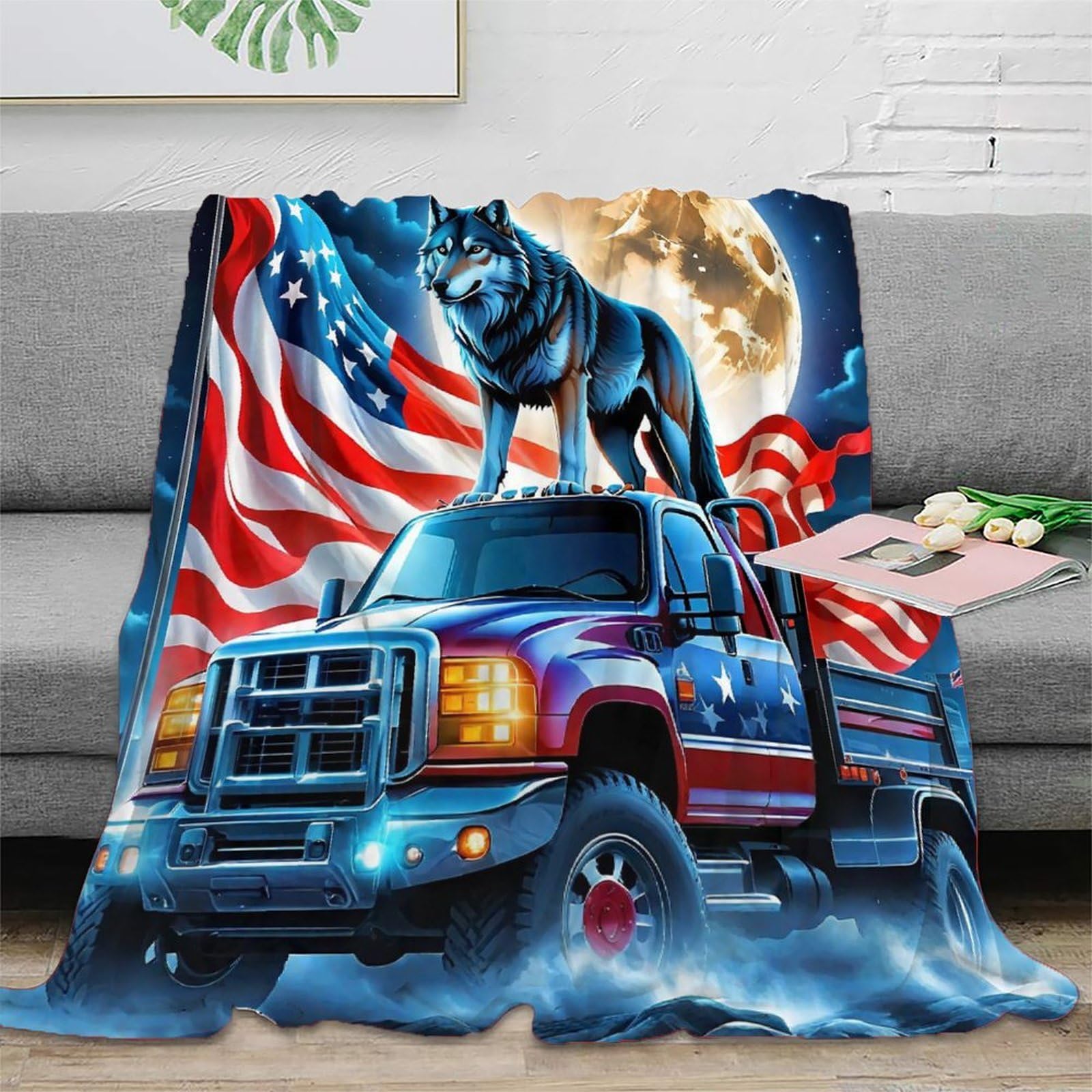Plaid camion 3D couverture microfibre pelucheuse d'une douceur exceptionnelle et finitions luxe