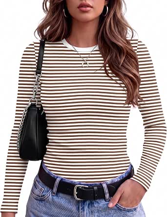Zeagoo Women Long Sleeve Ribbed Crewneck Top