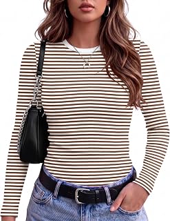 Zeagoo Women Long Sleeve Shirts Ribbed Tops Crewneck Basic Tee | Stretchy Ribbed Tops Ideal for Business Casual,Daily Wear, Going Out & Work, Perfect for Summer and Fall Outfits