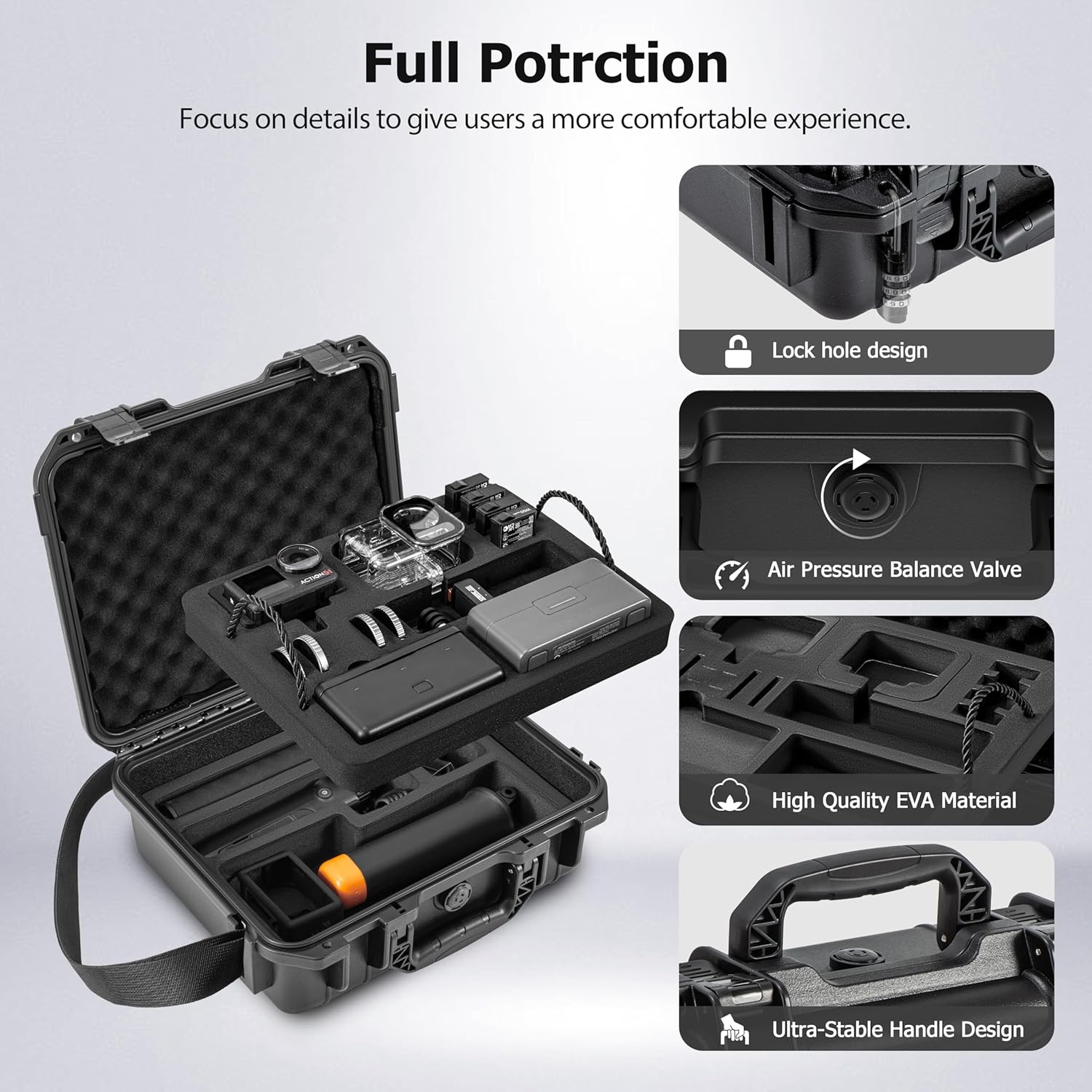 Tomat Action 6/5 Pro Case Waterproof Hard Dual Layer Case For DJI Osmo Action 6/5 Pro/4/3 Accessories Premium Hard Travel Carry Bag Protective, Compatible for MIC 2/Multifunctional Charging Handle - Image 3