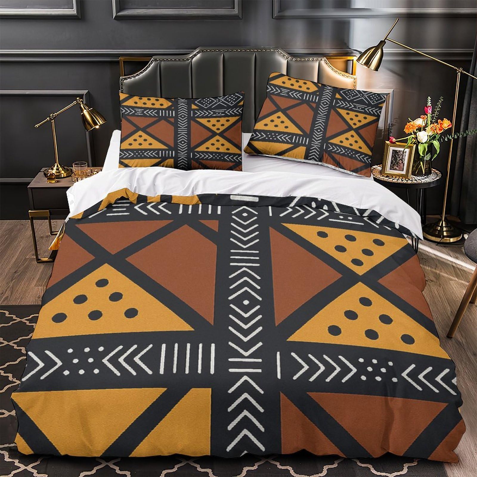 Housse de Couette Motifs Tribaux Africains 135x200 Parure Parfaite pour Lit Simple