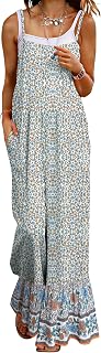 Himosyber Women's Summer Boho Jumpsuits Casual Wide Leg Bib Overalls Floral Print Patchwork Rompers with Pockets