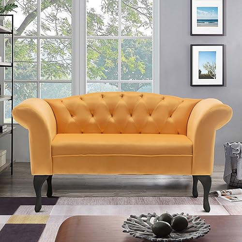 Sofá biplaza de 55 pulgadas sofá de 2 plazas de mediados de siglo con respaldo copetudo silla tapizada moderna para sala de estar espacio compacto