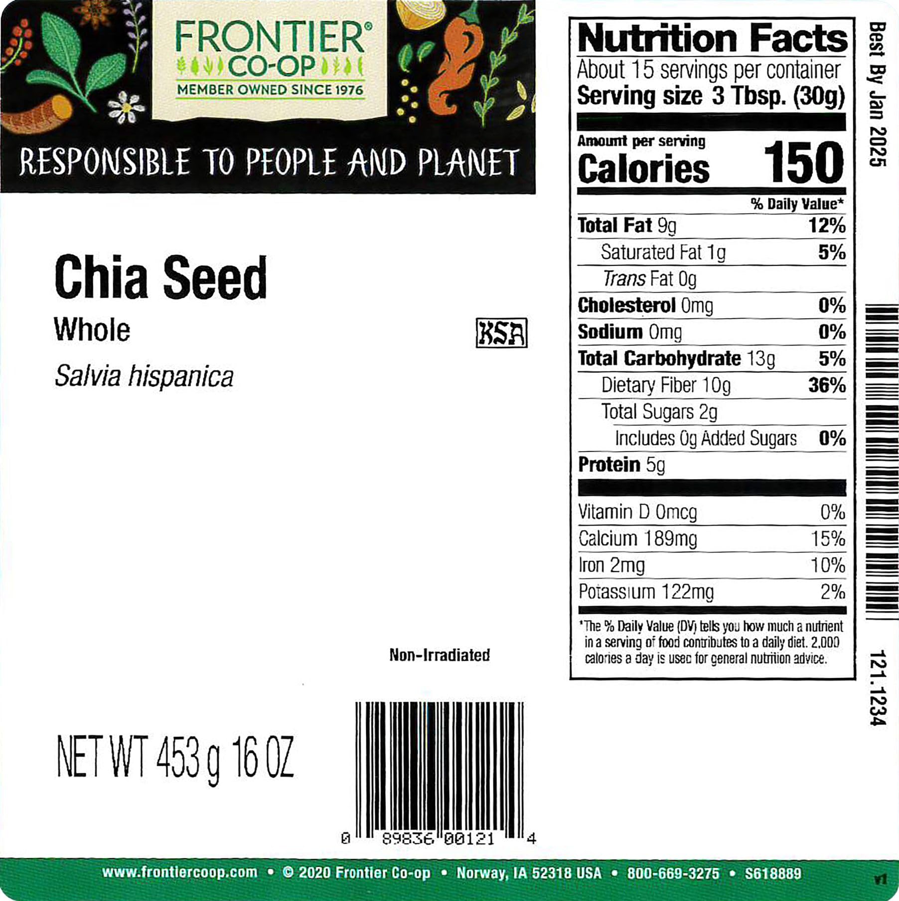 Whole Chia Seed, 453 g, produkty naturalne Frontier - Qty 1