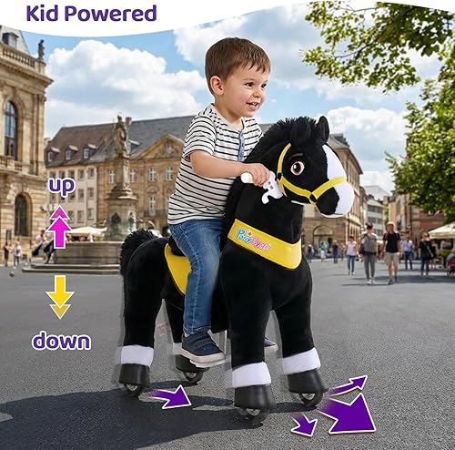 Vista 2 de PonyCycle Juguetes para montar Caballo negro esencial Modelo E (con freno/ 76 cm de altura/Tamaño 3) Pony Rider Animales caminantes Caballo balancín