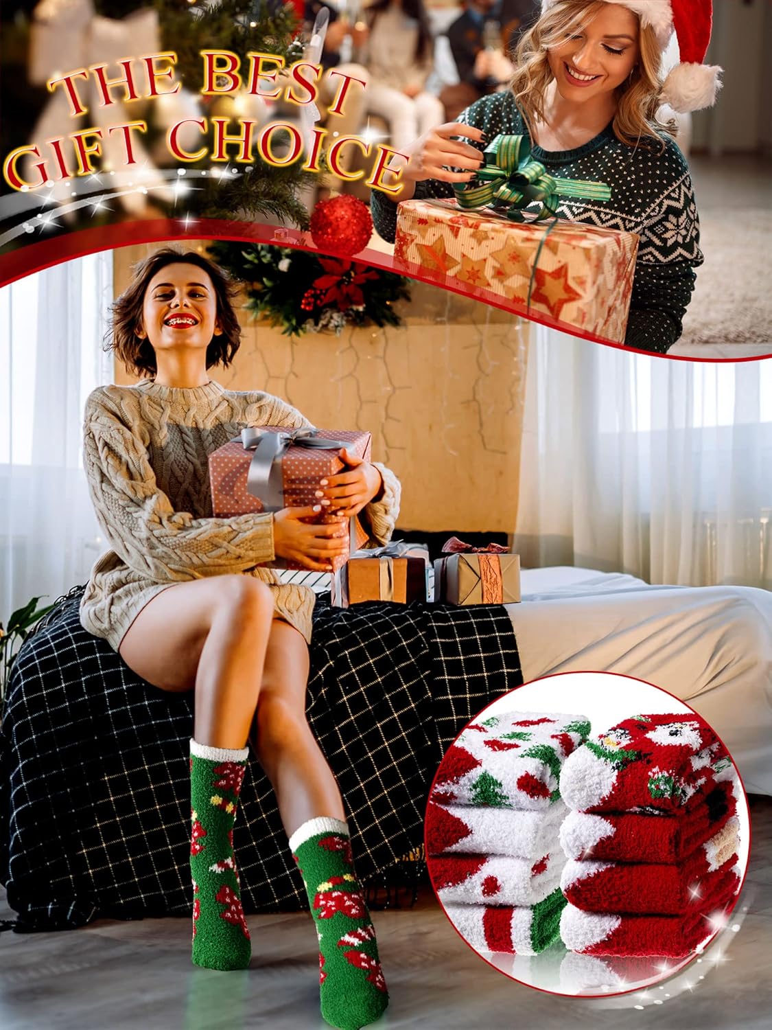Foaincore 24 Pairs Christmas Fuzzy Socks for Holiday Winter Gifts Bulk Fluffy Slipper Socks for Women Men Xmas Party Favors - Image 5