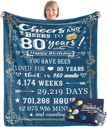 Cinchas de cumpleaños número 80 para mujer, manta de cumpleaños número 80 con caja de regalo, decoraciones de cumpleaños para mujeres, regalos de