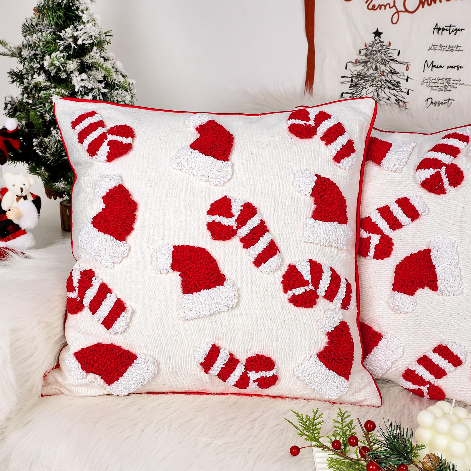 Christmas Decoration Cane Cushion Covers Cane Shaped Pillow