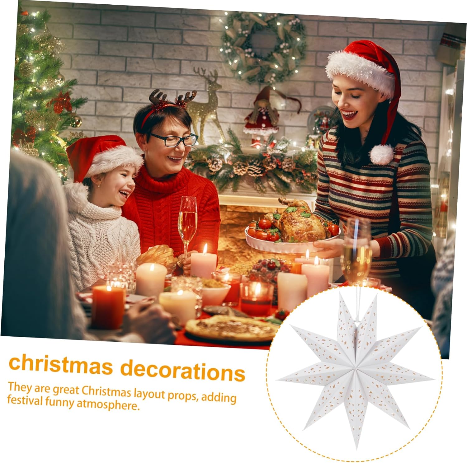 12pcs Decorative Star Lamp Shade Pendants for Christmas Nine-Pointed Lantern Easy to Use Party Decorations Create Warm Atmosphere Elegant Design