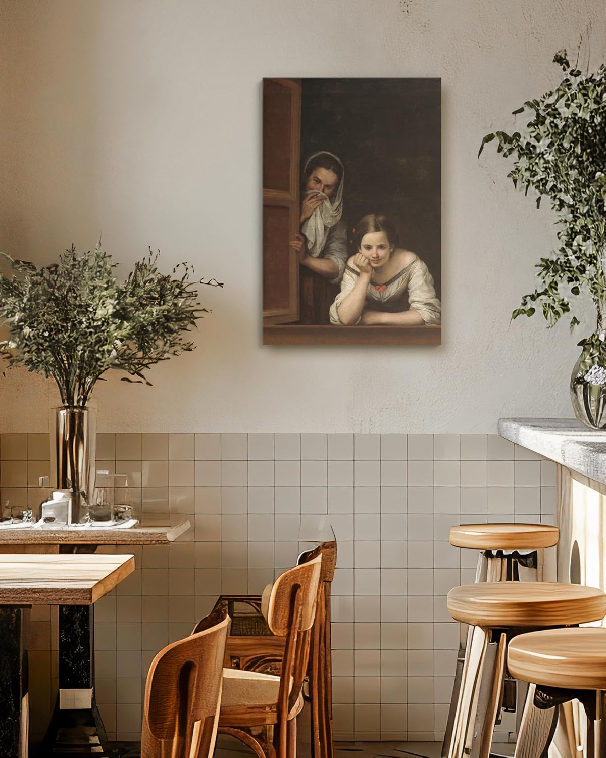Two Women Bathroom Art Prints - Bathroom Pictures Wall Decor Classic Renaissance Canvas Painting for Living Room, Bedroom Elegant Vintage Decor for Home and Apartment Wall Prints 16''x24''