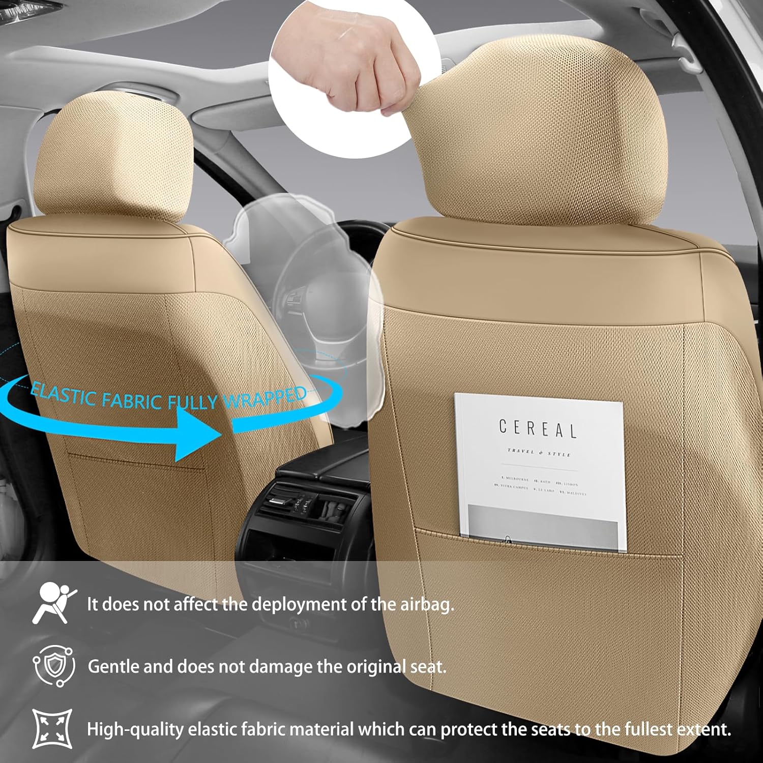 NS YOLO Leather Car Seat Covers Full Set,Universal Fit for Most Cars,SUVs and Sedans,Waterproof Luxury Leatherette Cushions, 5 Car Seat Protectors (Beige, Full Set-5 Seats(Front and Rear))