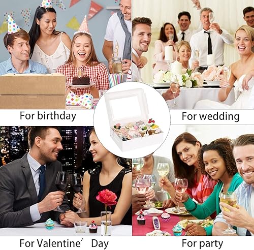 Miniatura 4 de GUIFIER 15 cajas blancas para cupcakes, 12 unidades con ventana e insertos, portador de cupcakes de cartón, caja de papel para panadería, cajas de