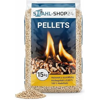 Stahl-Shop24 Wood Pellets ENplus A1 6 mm Coniferous Wood 15 kg - Premium Heating Pellets for Pellet Stove Fireplace Heating -